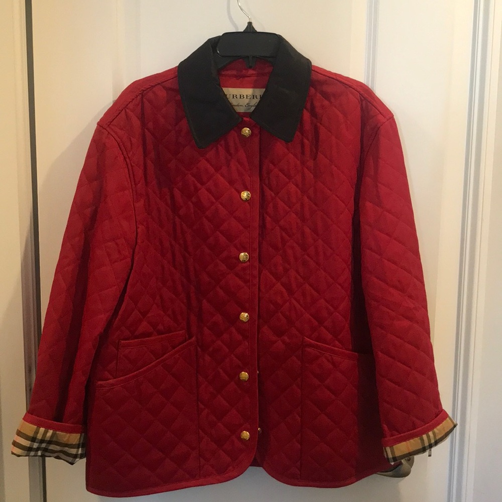 Burberry Quilted Red Jacket with Black Collar